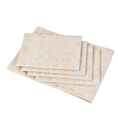 Linas Lot de nappes de Noël naturel/doré - Set de table festif avec 4 serviettes et 1 chemin de table - Absorbant - Séchage rapi
