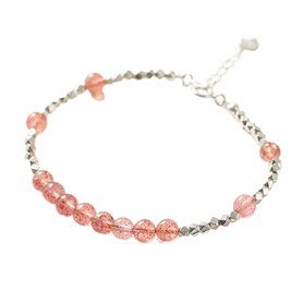 BNCXMO Bracelet de quartz fraise Feng Shui Cœur Lucky Charm Pendre Sterling Silver Cube Facetted Bead Bracelet Spiritual Talisma