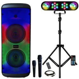 MOOVING LIGHT & SOUND - Enceinte USB Bluetooth Autonome sur Batterie 600W Electro-Sound - 2 Micros Karaoke - Pack Lumière sur Pi