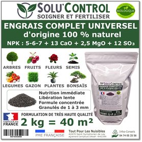 2 kg d'ENGRAIS COMPLET universel et équilibré - SoluControl - UAB - Utilisable en Agriculture BIOLOGIQUE