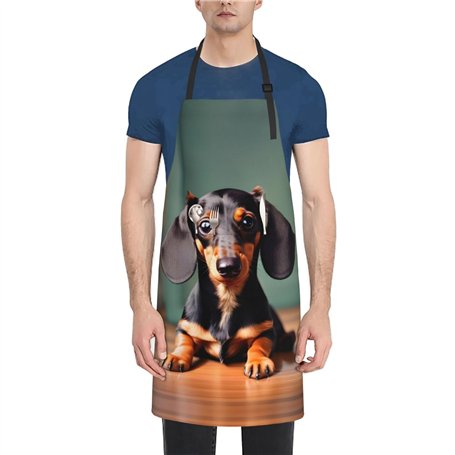 HTTUP Tablier de cuisine imperméable avec poches pour la cuisine et la pâtisserie Motif teckel Noir Taille unique 71 x 83 cm