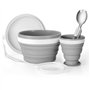 Odoland Vaiselle Camping Pliable Ensmble Assiettes Camping avec un Tasse et un Bol Pliables en Silicone et une Cuillère à Salade
