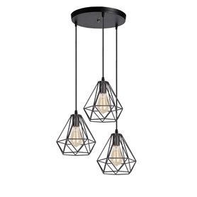 iDEGU 3 Lampes Lustre Suspension Luminaire Industrielle Plafonnier Rétro en Métal Suspension Abat-Jour Design Cage E27 Lampe de