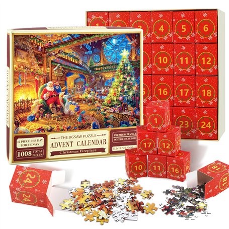 NTGFU Calendrier de L'Avent 2024 Puzzle Adulte Enfant- 1008 Pièces de Puzzle Jigsaw Compte à Rebours Calendrier de l'Aven de Noë