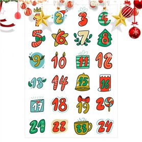Autocollants Calendrier de l'Avent Noël - Autocollants Calendrier Pour Le Compte À Rebours De Noël | Décalques Décoratives Pour