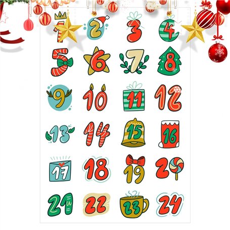 Autocollants Calendrier de l'Avent Noël - Autocollants Calendrier Pour Le Compte À Rebours De Noël | Décalques Décoratives Pour