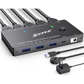 YOUTINGHDAV KVM Switch 2 PC 1 moniteur 8K@60Hz 4K @120Hz