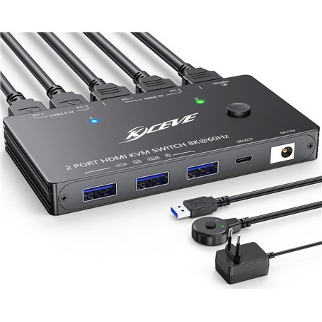 YOUTINGHDAV KVM Switch 2 PC 1 moniteur 8K@60Hz 4K @120Hz