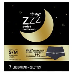 Always ZZZ Lot de 7 sous-vêtements jetables pour la nuit pour femme Taille S/M Couverture à 360°