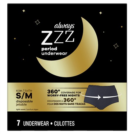 Always ZZZ Lot de 7 sous-vêtements jetables pour la nuit pour femme Taille S/M Couverture à 360°