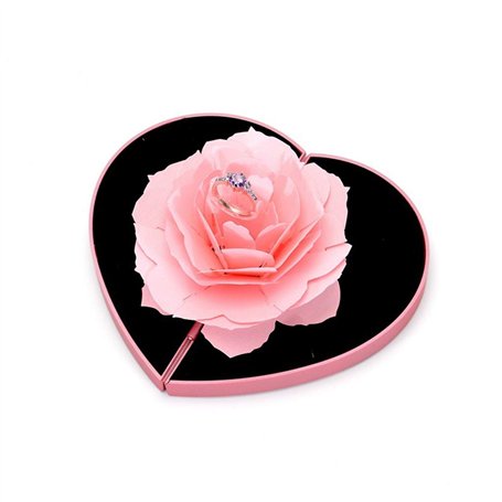 Weilov 3D Pop Up Rose Bague Boîte De Mariage De Fiançailles Bijoux Titulaire De Stockage Cas Bosse Rouge en Forme de Coeur Rotat