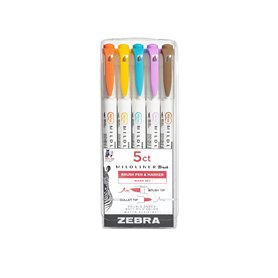 Zebra Mildliner Double Ended Brush Pen & Marker 5/Pkg-Warm