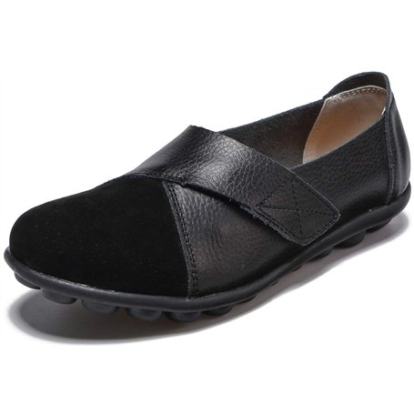 Yooeen Mocassins Femme Chaussures de Travail Plates Loafers en Cuir Loisir Casual Bateau Chaussures de Conduite de Ville Réglabl