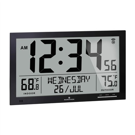 Marathon Denver-Horloge Murale Radio-pilotée-Horloge numérique Grand écran-Calendrier Radio-piloté-Grand Affichage Grands Chiffr