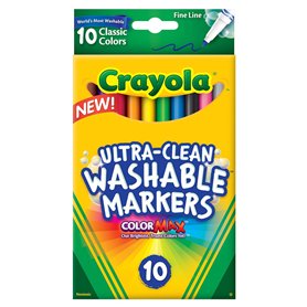 Crayola Lot de 10 marqueurs lavables à pointe fine ultra-propre