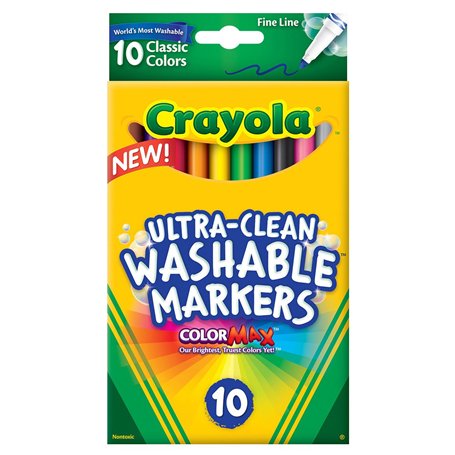 Crayola Lot de 10 marqueurs lavables à pointe fine ultra-propre