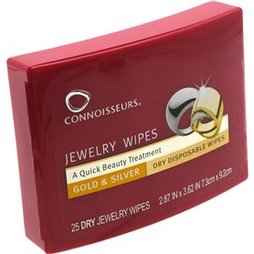 Connoisseurs Lingettes Nettoyantes pour Bijoux | 25 Lingettes de Polissage pour Bijoux Or et Argent | Anti-Ternissement | Sec