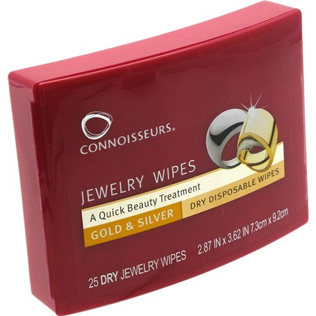 Connoisseurs Lingettes Nettoyantes pour Bijoux | 25 Lingettes de Polissage pour Bijoux Or et Argent | Anti-Ternissement | Sec