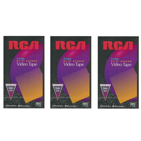 RCA T120 Lot de 3 cassettes vidéo VHS Hi-Fi de qualité supérieure