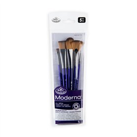 Royal & Langnickel Moderna Lot de 5 pinceaux ovales de lavage et de mélangeur pour tous les supports de peinture