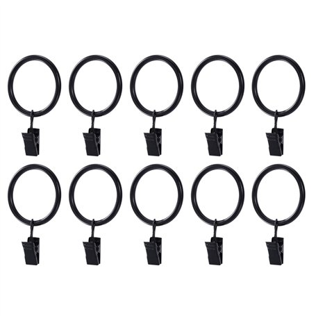 WINOMO 20pcs Noir Anneaux de Rideaux avec Pinces Metal Rideau Clips Crochet