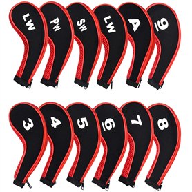12 Pièces Capuchon de Golf Protection Club Golf Couvre Fer Golf Long Cou Impression de Numéro Couvre Fer Golf avec Fermeture à G