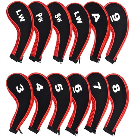 12 Pièces Capuchon de Golf Protection Club Golf Couvre Fer Golf Long Cou Impression de Numéro Couvre Fer Golf avec Fermeture à G