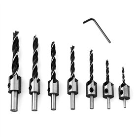 7 pcs Foret Bois avec Fraise HSS Alésoirs de menuiserie Carottage Chanfrein Mèche à tête fraisée avec fraisage et butée de profo