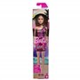 Barbie® Poupée avec Cheveux blonds Lisses vêtue d’Une Robe Rose Amovible asymétrique et de Chaussures à imprimé Logo, HRH07
