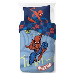 Jay Franco Marvel Spiderman Pouvoir de Héros 100% Coton Parure de Lit Simple - Inclus Taie d'oreiller 50 x 70 cm