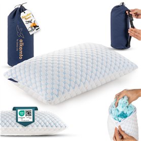 Alkamto Coussin de voyage rafraîchissant en mousse à mémoire de forme - Gel réglable pour un soutien individuel - Soie glacée de