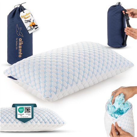 Alkamto Coussin de voyage rafraîchissant en mousse à mémoire de forme - Gel réglable pour un soutien individuel - Soie glacée de