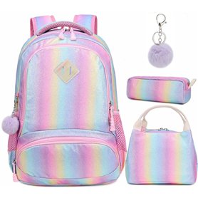 Meisohua Cartable Fille Sac d'école Sac Enfant Fille Cartable Primaire Fille pour l'école Loisir Sac Arc en Ciel 3 en 1 Sac à Lu