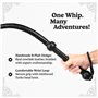 LB'S WHIP Fouet à Taureau équestre de Style Indiana Jones en Cuir de Vachette véritable, 1,2 m et 8 Tresses, Noir