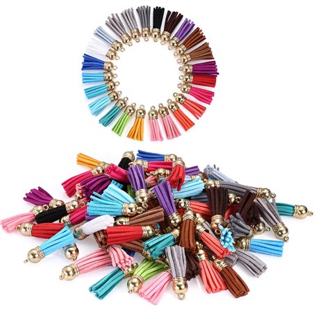 Décorations de la Fête Naler 120 pcs Cuir Tassel Pendentifs en suédine Tassel avec bouchons 38 mm pour porte-clés Sangles Décora