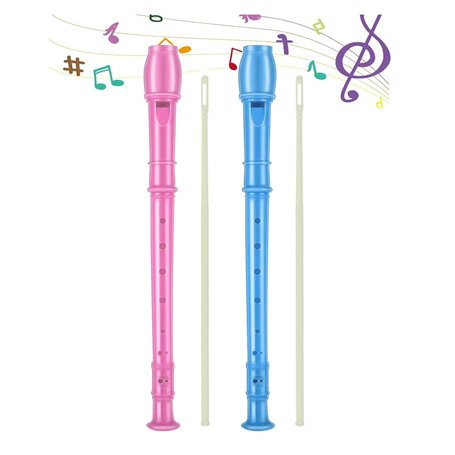 MaNeaz 2 Pièces Bleu + Rose Instrument De Musique Enfant Flute Enfant Flûte À Bec Enfants Flûte À Bec Scolaire Soprano Plastique