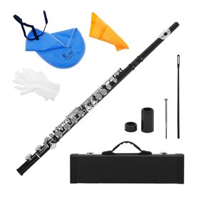 Andoer Western Concert Flûte Argent-Nickel Plaqué 16 Trous C Key Instrument à Vent avec Cork Gants Graisse Chiffon de Nettoyage