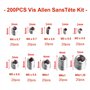 Gasea 200PCS Kit Assortiment Vis Hex Tête Allen 10 Types Sans Tête Hexagonale M3 M4 M5 M6 M8 à Six Pans Creux en Acier Inoxydabl
