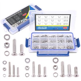 Glarks 665 pcs Acier inoxydable 304 M3 M4 M5 M6 Phillips Vis à tête plate Boulons et écrous Plat joints d'étanchéité Rondelles r