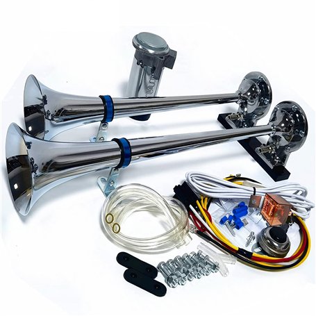 YIYIDA Klaxon de voiture Klaxon pneumatique 165DB Car Horn klaxon de navire Trompette 24V klaxon de camion zinc chromé Klaxon à