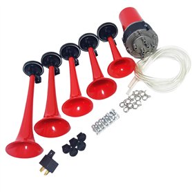 YIYIDA Klaxon à air trompette Klaxon de voiture 12V Air Horn Trompette musicale 165db Corne d'alarme Cinq tubes Dixie rouge étan