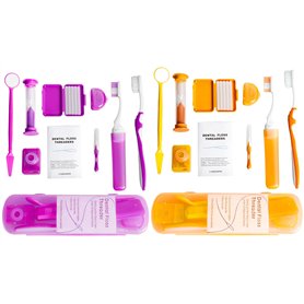 Kit de soins bucco-dentaires portables - Lot de 2 - Kit de voyage pour patients - Brossage interdentaire - Nettoyage de la bross