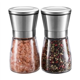 WINSHEA Ensemble de moulins à sel et poivre en acier inoxydable de qualité supérieure avec corps en verre et grosseur réglable