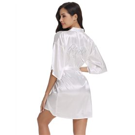 Vlazom Peignoir Satin Femme Robes de Chambre et Kimonos de Mariée Robes de Chambre Soie Court Kimono Col V avec Ceinture