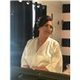 Vlazom Peignoir Satin Femme Robes de Chambre et Kimonos de Mariée Robes de Chambre Soie Court Kimono Col V avec Ceinture,Blanc F