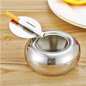 Gearmax Cendrier INOX en Forme de Tambour avec Couverture pour Utilisation de Ménage et Bureau (Argenté)