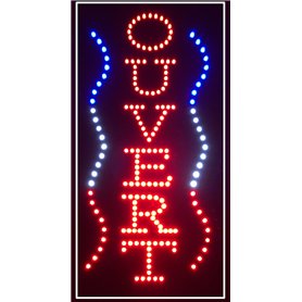 Enseigne lumineuse à LED OUVERT (vertical) Rouge/bleu/blanc 60x30x2.5cm