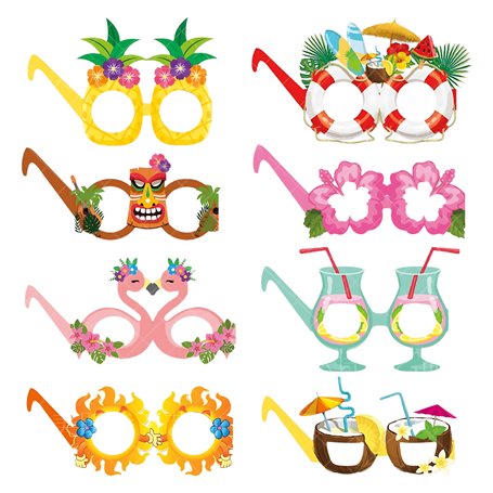 Lot de 8 paires de lunettes de soleil fantaisie hawaïennes pour enfants et adultes - Décorations de fête hawaïennes - Lunettes e