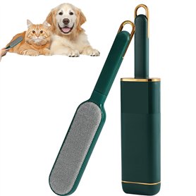 Brosse anti-peluches double face réutilisable avec base autonettoyante pour vêtements de chien et chat (vert)