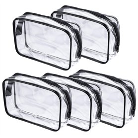 Lot de 5 trousses à maquillage en PVC transparent avec fermeture éclair